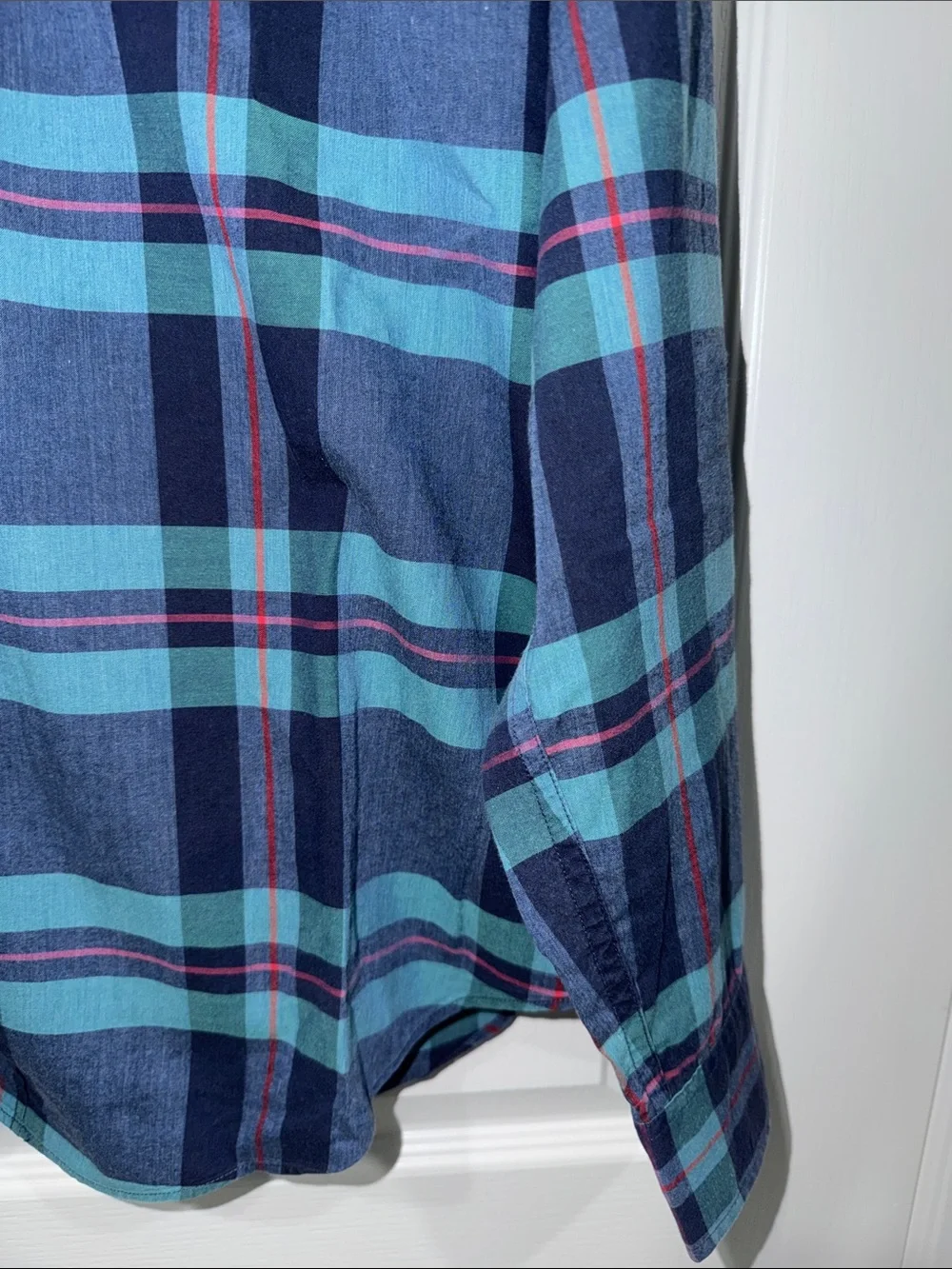 J. Crew Men's Plaid Button-Down Shirt - Blue Aqua size large